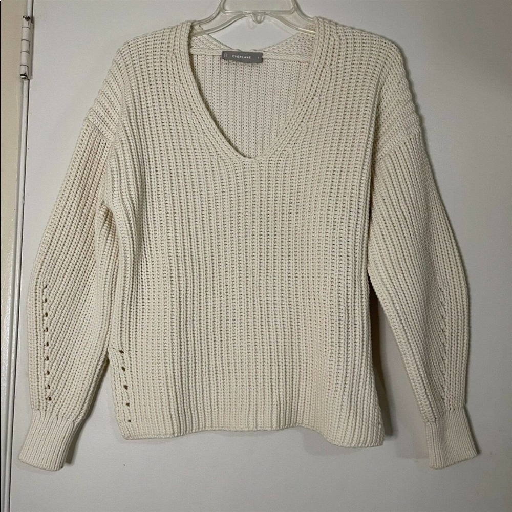 EVERLANE ivory chunky textured knit pullover vneck sweater size Small - Picture 4 of 4